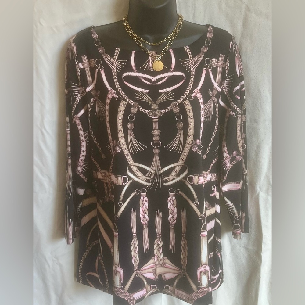 🔥CHARTER CLUB WOMENS TOP BLOUSE SHIRT BEAUTIFUL EQUESTRIAN PATTERN SZ MEDIUM